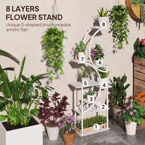Support à plantes d'intérieur en forme de S à 8 niveaux, 62 pouces, blanc, étagère d'angle pour plusieurs plantes, étagère murale et de présentation de 62 pouces - Product Image 4