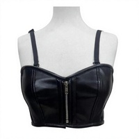 Soutien-gorge corset en similicuir noir pour femme avec fermeture éclair avant, maintien ferme, pour usage quotidien, bretelles élastiques avec ajustement de la taille