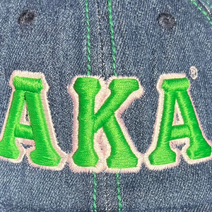 AKA Dark Denim Hat Green Embroidered Letter Baseball <b>Cap</b> Adjustable Washed Denim Headwear Casual Fashion <b>Vintage</b> Style <b>Cap</b> - Product Image 6