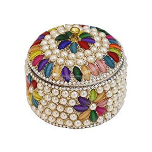 Boîte à bijoux artisanale festive en lac perlé pour cadeaux de Diwali, boîte à pilules décorative en lac perlé scintillant, organisateur de bijoux - Product Image 5