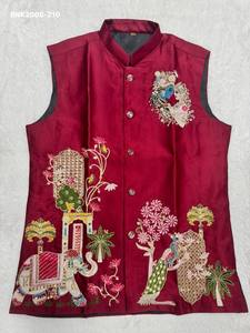 Premium Collection Malai Satin with Handwork & Embroidery Traditional Motif Nehru-Jacket & <b>Kurta</b>-Polo Pant Set Indian Exporter - Product Image 3