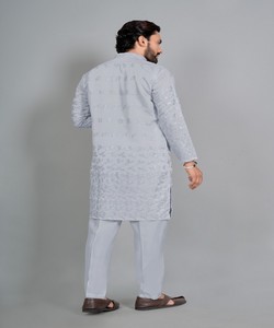 Kurta Pajama en coton et soie brodé pour homme, tenue traditionnelle de mariage ethnique Inde Pakistan 85414 SWASTIK- TOXIC 2 - Product Image 3