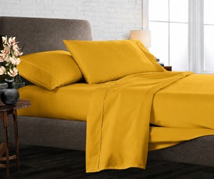 Parure de draps 4 pièces Goldenrod 200 fils/cm² taille Queen, couleur kaki, ultra douce, literie de luxe, draps premium lisses et respirants - Product Image 1