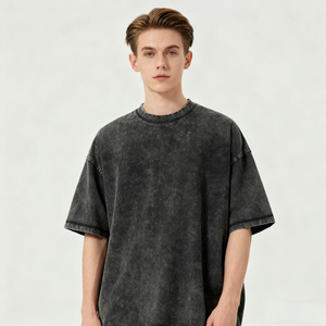 เสื้อยืดคุณภาพสูงสั่งทำพิเศษ 250gsm ผ้าฝ้าย 100% หนานุ่ม ซักแบบ Stone Wash ทรงโอเวอร์ไซส์ สไตล์วินเทจ ทำสีแบบ Distressed Acid Wash - Product Image 2