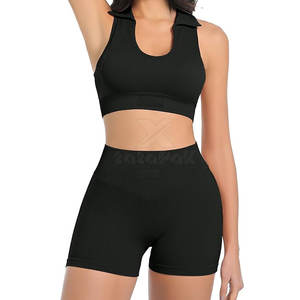 Venta de Fábrica: Conjunto de 2 Piezas de Shorts de Yoga para Mujer y Top Corto Sin Costuras, Tejido Suave y Elástico que Absorbe la Humedad, Ideal para el Gimnasio - Product Image 2