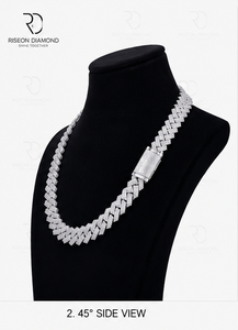 Premium iced out chevron link <b>necklace</b> solid 18K white gold set lab grown diamonds bold interlocking design secure box - Product Image 2