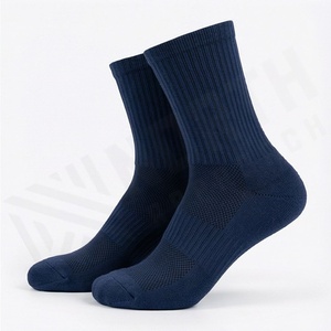 Crew <b>Socks</b> Solid Navy Blue 100% Cotton Breathable Knitted Regular Fit Adults Casual Daily Use Spring Season - Product Image 3