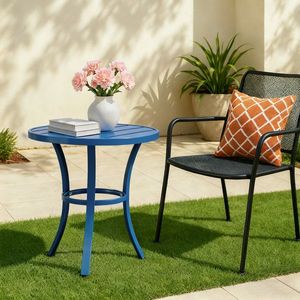 Navy Blue Outdoor <b>Round</b> <b>Side</b> <b>Table</b> Small Metal Patio End <b>Table</b> Coffee Bistro <b>Table</b> for Indoor and Outdoor Use - Product Image 5