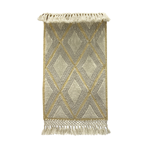Tapis de prière en laine gris et jaune à motifs géométriques modernes - Janamaz bohème avec franges en macramé - Product Image 5