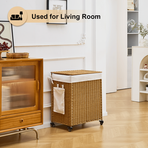 Cesto Portabiancheria in Rattan Intrecciato da 125L con Coperchio e Ruote, Design Scorrevole per Maggiore Comodità - Product Image 5