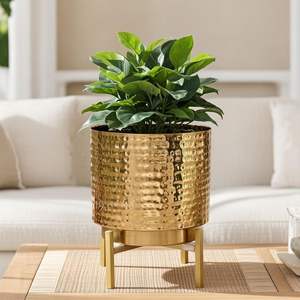 Pot de fleurs décoratif en métal martelé pour table, sol, salon, balcon, bureau - Product Image 5