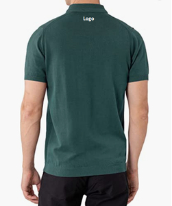 เสื้อโปโลแขนสั้นสีเขียวเข้มสำหรับผู้ชาย มีกระดุมด้านหน้าและโลโก้ที่อก ดีไซน์เรียบง่ายแบบถัก - Product Image 4