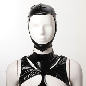 Cagoule intégrale en similicuir noir avec ouvertures pour les yeux et la bouche, sexy, pour clubbing, cosplay et déguisement de fête - Product Image 1
