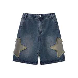 IRON MARK INDUSTRIES Y2K Short cargo en jean bleu, décontracté d'été, coupe ample unisexe, 100% Coton, effet délavé et déchiré, style Grunge - Product Image 6