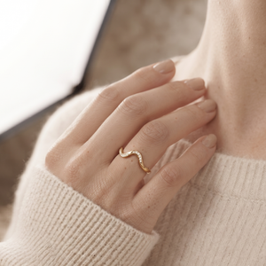 18K Gold Wave <b>Ring</b> Delicate Curved Diamond Wedding Band Minimalist <b>Stacking</b> <b>Ring</b> Women's <b>Ring</b> Promise <b>Ring</b> Gift For Women - Product Image 5