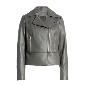 Veste en cuir véritable pour femme avec fermeture éclair, manches longues, col montant, style automne, vêtements d'extérieur décontractés, nouvelle collection - Product Image 2