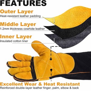 ถุงมือหนังวัวแท้สำหรับงานเชื่อม ป้องกันเต็มฝ่ามือ คุณภาพสูง สำหรับงานอุตสาหกรรม ความปลอดภัยในการทำงาน งานก่อสร้าง ปิ้งย่าง - Product Image 6