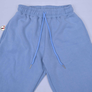 <b>Light</b> Blue Terry Wide Leg Pants Drawstring Waist Casual Full Length Women Solid Color Loose Fit Mid Rise Knitted Cotton <b>Trousers</b> - Product Image 3
