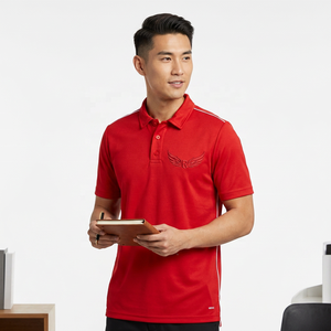 Polo Rojo de Manga Corta para Hombre con Logotipo de Ala Bordado, Color Sólido, Informal, Transpirable, Tela Oxford - Product Image 5