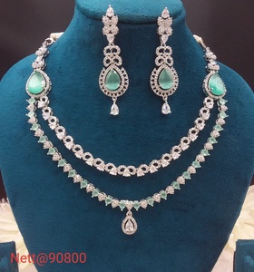 <b>Silver</b> Plated Green Zircon Necklace Earrings <b>Set</b> Women Classic Wedding Jewelry Pearl Shape Alloy Fashion Jewelry <b>Sets</b> - Product Image 1