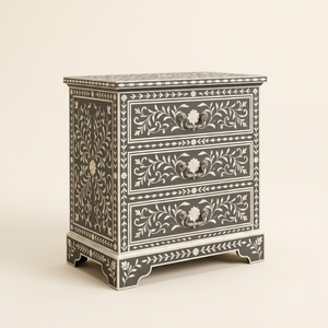 Mesa de Noche Gris de Estilo Fantasía con Incrustaciones de Hueso, Diseño Floral, Mueble de Sala de Estar, Artesanal, Duradero y de Calidad Premium - Product Image 1