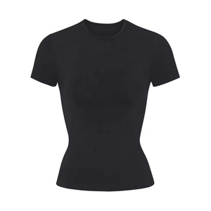 เสื้อยืดแขนสั้นคอกลมทรงเข้ารูปสำหรับผู้หญิง ยี่ห้อ PUFFIN SPORTS รุ่นสั่งทำพิเศษ สีพื้น ผ้าถัก สวมใส่สบายทุกฤดู ความยาวปกติ - Product Image 4