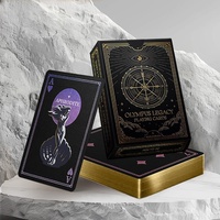 Cartes à jouer personnalisées en papier noir à âme en lin, bord doré 310 g/m², dans une boîte à rabat en feuille d'or