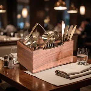 Wooden <b>Caddy</b> Holder For Cutlery Set Home & <b>Kitchen</b> Organizer Rectangular Spoon Holder For Restaurant Cafe Wedding Party - Product Image 1
