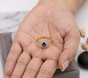 Precious Natural <b>Blue</b> Sapphire Diamond Gemstone 14k Solid Yellow Gold Handmade IGI Certified Classic Women Engagement <b>Rings</b> - Product Image 5
