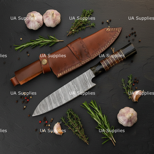 Cuchillo de Chef Ambidiestro de Acero de Damasco Hecho a Mano, Estilo Japonés, Afilado como una Navaja, Acabado de Alto Brillo, Mango Ergonómico Antideslizante de Madera - Product Image 6