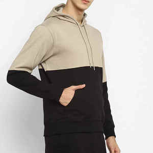 Sudadera con Capucha para Hombre, Color Beige y Negro, Estilo Casual, Manga Larga, Bolsillo Canguro, Ropa Urbana - Product Image 6