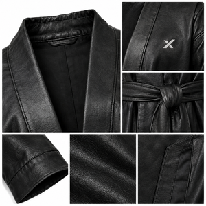Unisex Genuine Leather <b>Robe</b> <b>Coat</b> | Black Brown Camel | OEM ODM Manufacturer | Premium Quality Design | Leather Wear | - Product Image 4