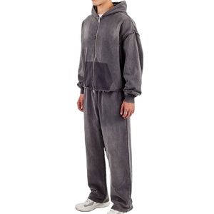 Conjunto Deportivo de Invierno para Hombre, 100% Algodón, Felpa, Lavado Ácido, con Logotipo Personalizado, Pantalones Deportivos Anchos y Sudadera con Capucha para Invierno - Product Image 6