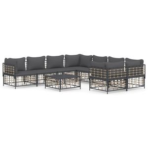 Ensemble de salon de patio en poly rotin anthracite de 9 pièces avec coussins pour le jardin - Product Image 2