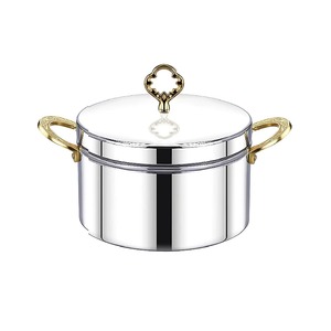 Casserole moderne de luxe en acier inoxydable avec couvercle en verre et poignées dorées, pot rond durable pour cuisinières à gaz et à induction - Product Image 6