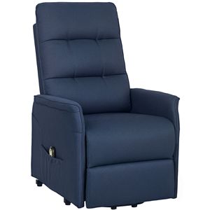 Poltrona Reclinabile Blu Scuro per Anziani con Meccanismo di Reclinazione Manuale, Imbottitura in Spugna, Telecomando e Tasche Laterali - Product Image 1