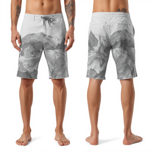 Shorts pour homme 100% coton, taille mi-haute, avec cordon de serrage, imprimé topographique, effet délavé - Product Image 2