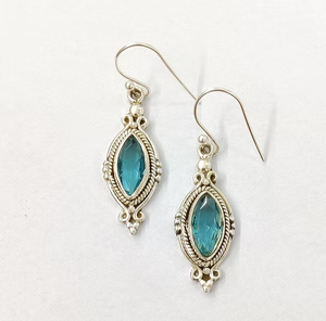 Handcrafted 925 Sterling <b>Silver</b> <b>Blue</b> Quartz Gemstone Dangle <b>Earrings</b> Light Weight Unique Boho Jewelry For Gift - Product Image 2