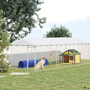 Recinto per Cani da Esterno 20FT X 7.5FT X 6.5FT, Gabbia Grande per Cani di Piccola, Media e Grande Taglia con Tetto Impermeabile, Colore Argento - Product Image 2