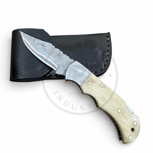 Cuchillo plegable de acero damasco y cobre al por mayor con bloqueo trasero, mango de hueso, personalizado OEM, para caza, supervivencia y actividades al aire libre multifuncional - Product Image 3