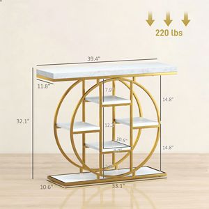 Consolle con Ripiani Portaoggetti da 100 cm, Effetto Marmo Bianco Industriale, in MDF, Tavolo da Divano per Soggiorno, Corridoio, Ingresso, per Magazzino - Product Image 3