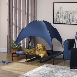 Cuccia Portatile per Cani 48x36" con Tettuccio Parasole Anti-UV e Tappetino Rinfrescante Blu Scuro per Animali di Piccola Taglia - Product Image 2