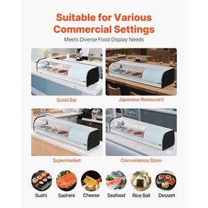 Équipement de réfrigération pour cuisine commerciale de 1,8 pi³ - Vitrine à sushi à 5 bacs, vitrine de comptoir avec verre incurvé et éclairage LED - Product Image 6
