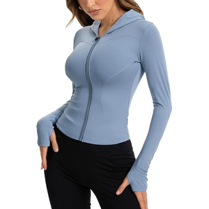 Veste de yoga athlétique pour femme, nylon, coupe ajustée, extensible, respirante, légère, avec fermeture éclair - Product Image 1