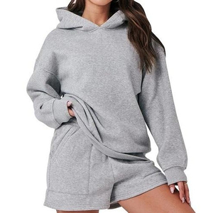 Ensemble décontracté pour femme : sweat à capuche et short, motif uni, respirant, léger, en polaire écologique, fermeture éclair rapide - Product Image 6