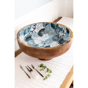 Grand saladier décoratif en bois de manguier émaillé fait main, avec pied, imprimé floral, pour la maison et les restaurants - Product Image 1