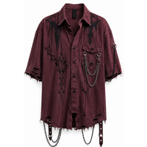 <b>Men's</b> Gothic Jersey Shirt Regular Fit Short Sleeve <b>Cross</b> Print <b>Chains</b> Decorated Washed Polyester/Cotton High Street Style - Product Image 5