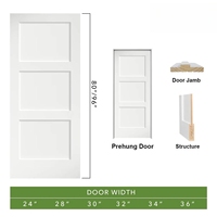 Porte intérieure en bois à âme creuse de style shaker moderne à 3 panneaux, porte en MDF, porte en bois massif pour la maison
