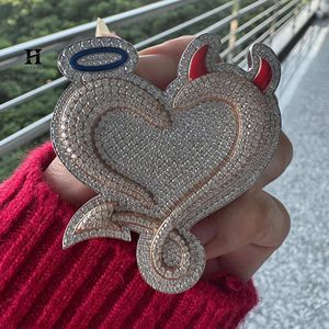 Pendentif en Moissanite Or Rose, Breloque Cœur Ange-Diable, Coupe Ronde Brillante, Micro-Incrustation, Cadeau Bijou - Product Image 3
