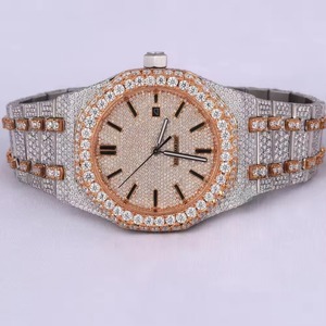 Reloj de Lujo para Hombre con Incrustaciones de Diamantes, Caja Redonda de 42 mm, Esfera Analógica, Cristal de Zafiro, Cierre Desplegable, Acero Inoxidable - Product Image 1